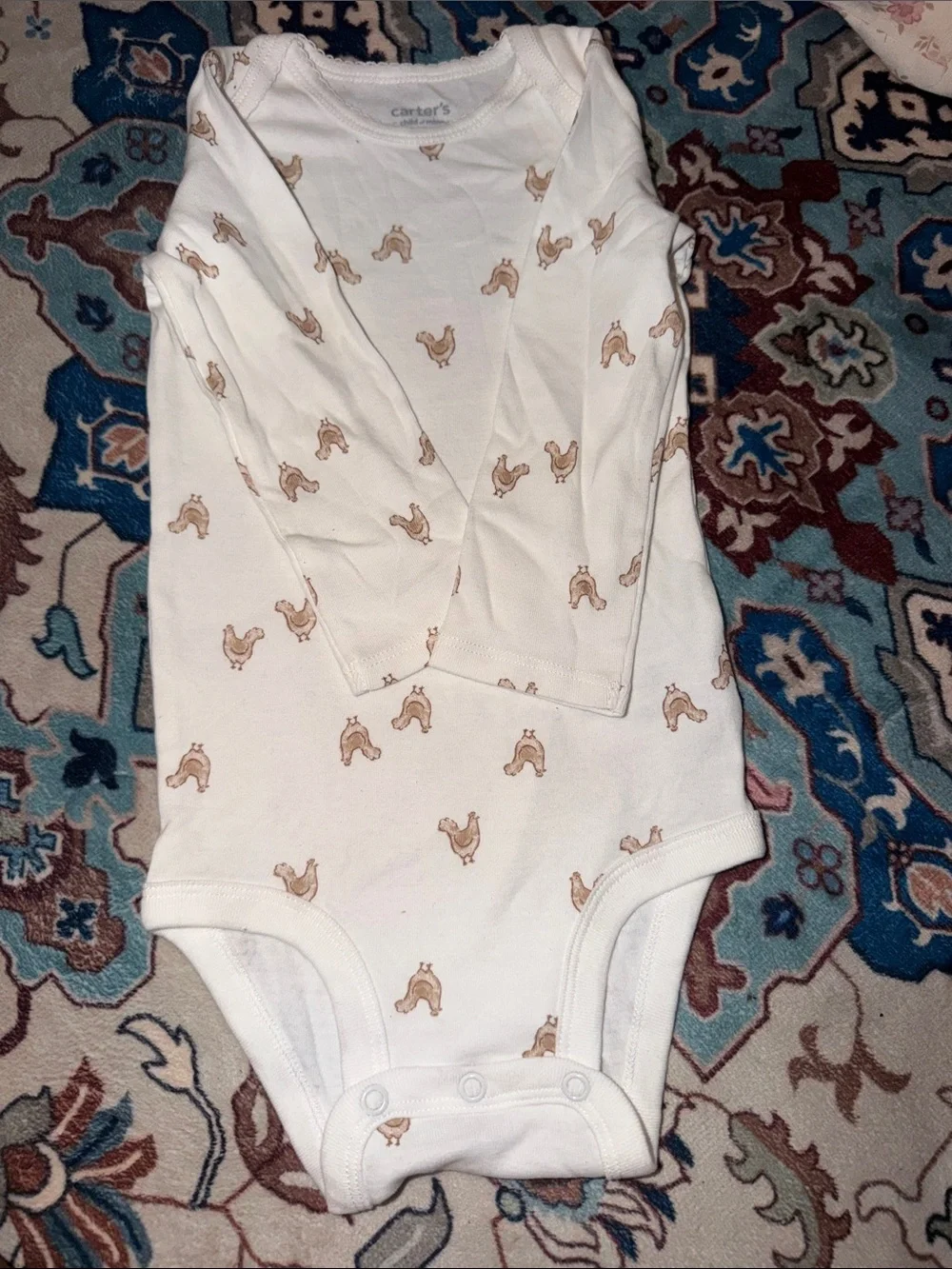 Carter's White Long-Sleeve Chick Print Bodysuit